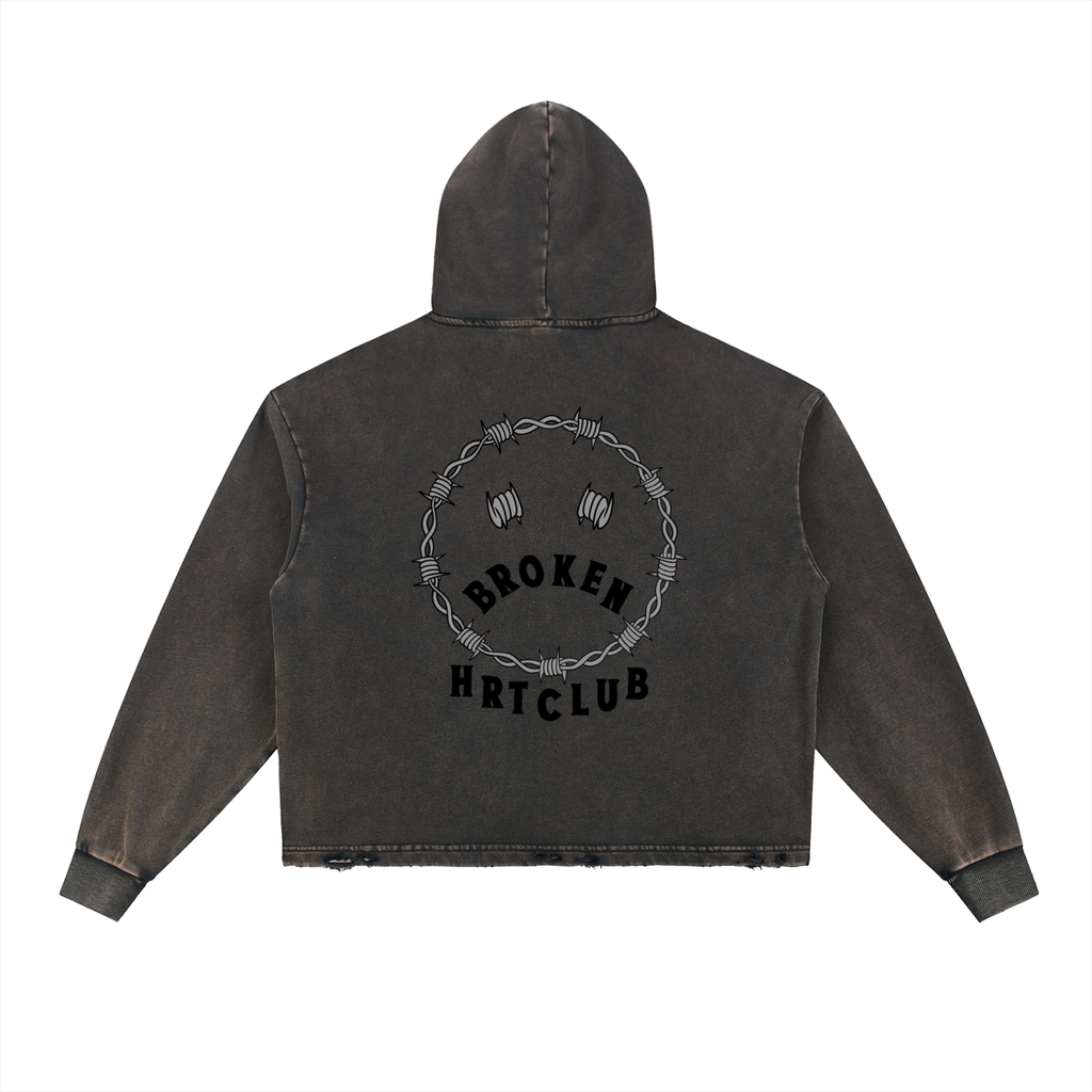 Vintage Washed Frayed-Hem Hoodie