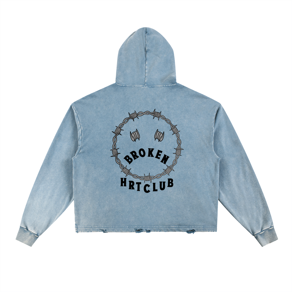 Vintage Washed Frayed-Hem Hoodie